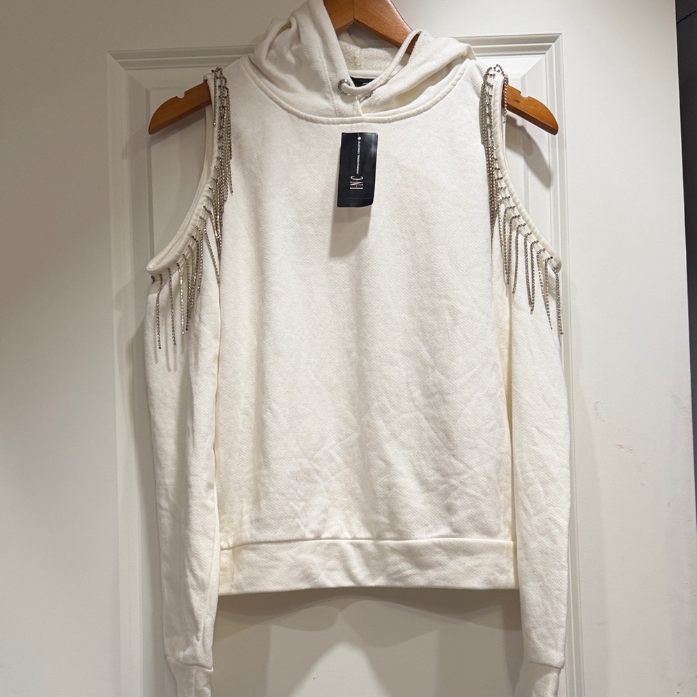 INC International Concepts White Cold Shoulder Sweater